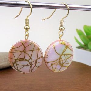 Gold Splatter Circle Shell Gold Tone Earrings